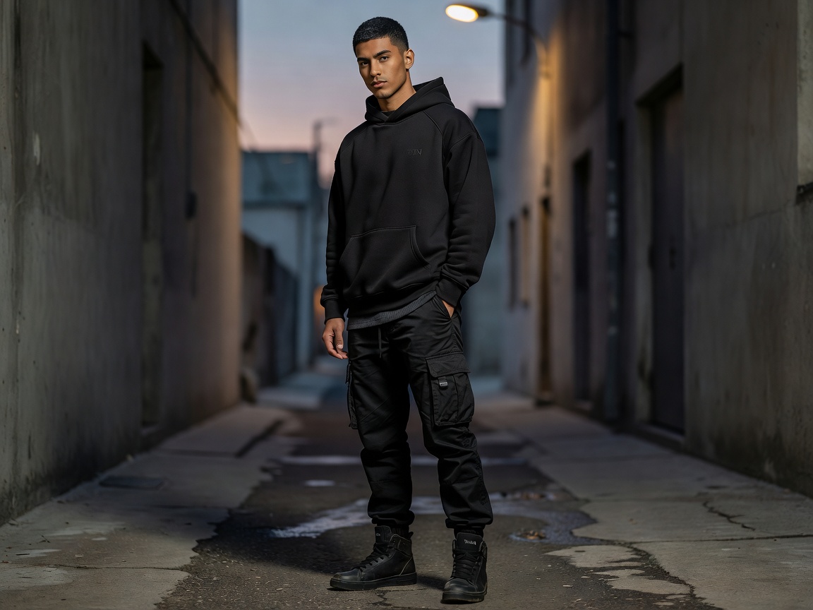 TAKN streetwear style feed post model representing Nexussortwll acid wash fit
